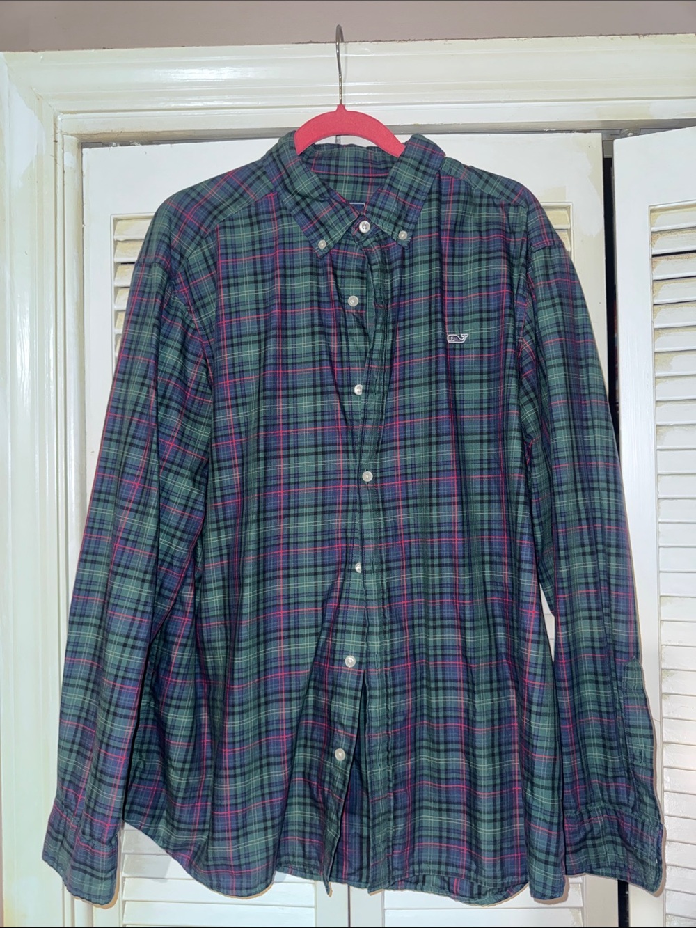 Vineyard Vines Green and Pink Plaid Button-Down Shirt